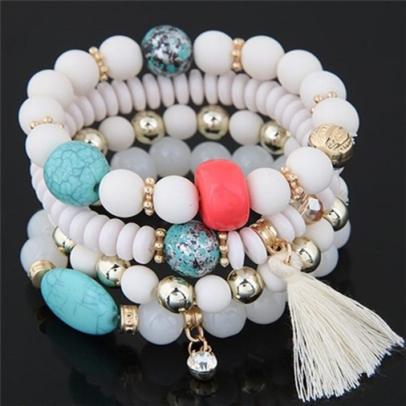Jewelry - WHITE FOUR LAYERS CANDY COLOR  FASHION BRACELET